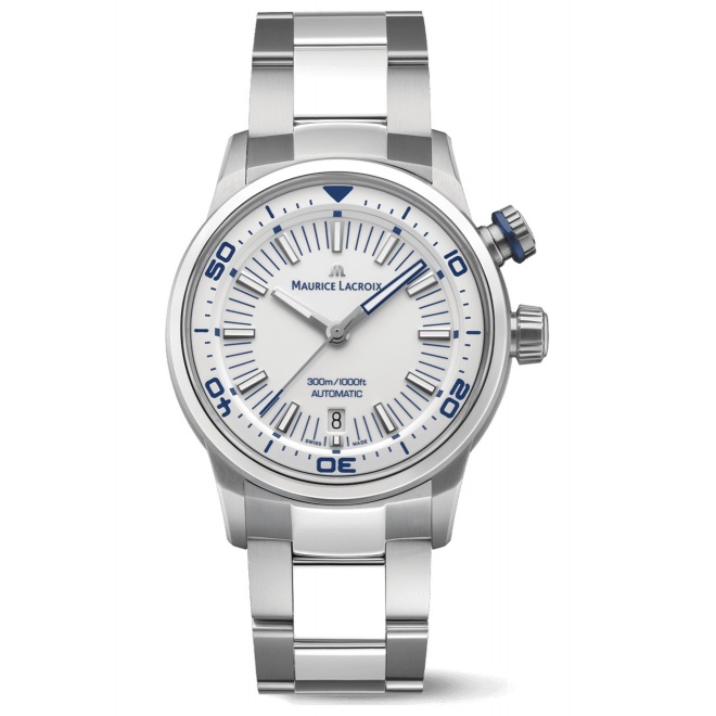 Maurice Lacroix Pontos S Diver ∅42 mm - 30 ATM, Esfera blanca, brazalete de acero