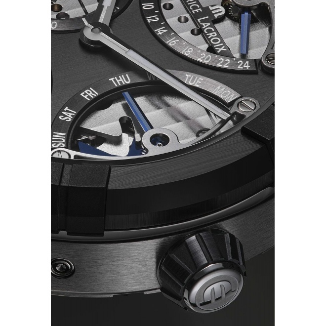 Maurice Lacroix Aikonic Master Triple Retrograde ∅43 mm - 10 ATM, Esfera antracita, correa de caucho negro