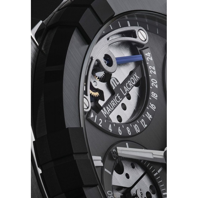 Maurice Lacroix Aikonic Master Triple Retrograde ∅43 mm - 10 ATM, Esfera antracita, correa de caucho negro
