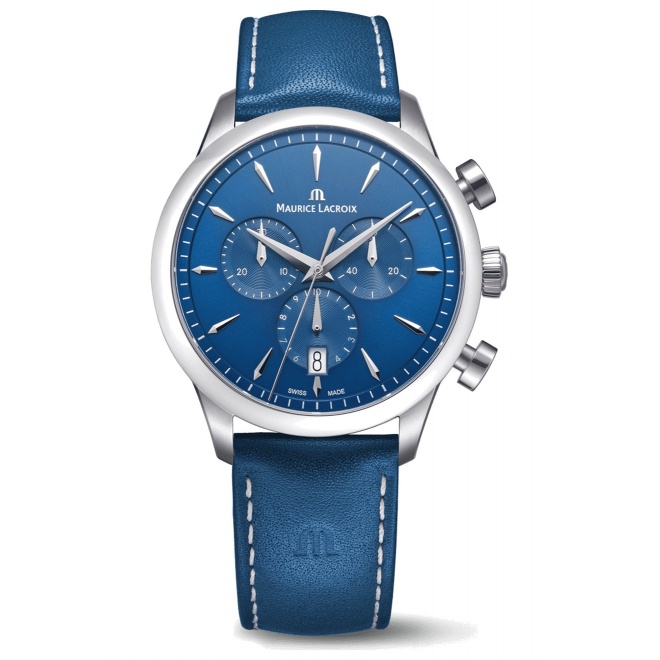 Maurice Lacroix 1975 Quartz Chronograph ∅40 mm - 10 ATM, Esfera azul, brazalete de piel azul