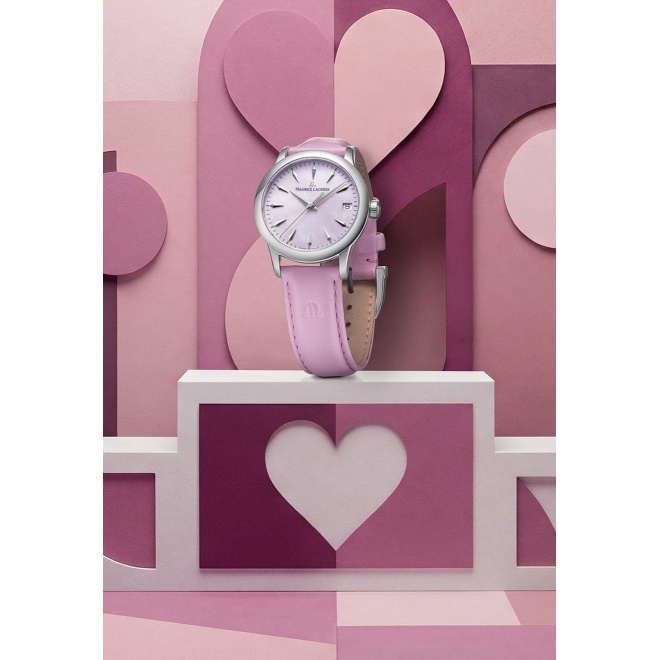 Maurice Lacroix 1975 Quartz ∅33 mm - 10 ATM, Esfera nácar rosa, correa de piel rosa