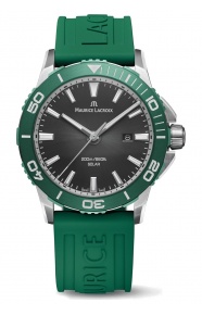 Maurice Lacroix Pontos S Diver Solar ∅42 mm - 20 ATM, Esfera negra, correa de caucho verde