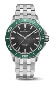 Maurice Lacroix Pontos S Diver Solar ∅42 mm - 20 ATM, Esfera negra, brazalete de acero, bisel verde