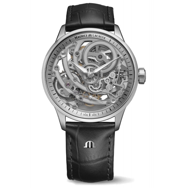 Maurice Lacroix 1975 Master Skeleton ∅43 mm - 5 ATM, Esfera gris, correa de piel negra