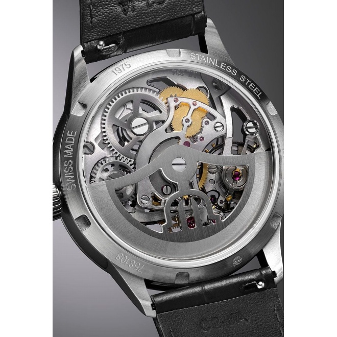 Maurice Lacroix 1975 Master Skeleton ∅43 mm - 5 ATM, Esfera gris, correa de piel negra