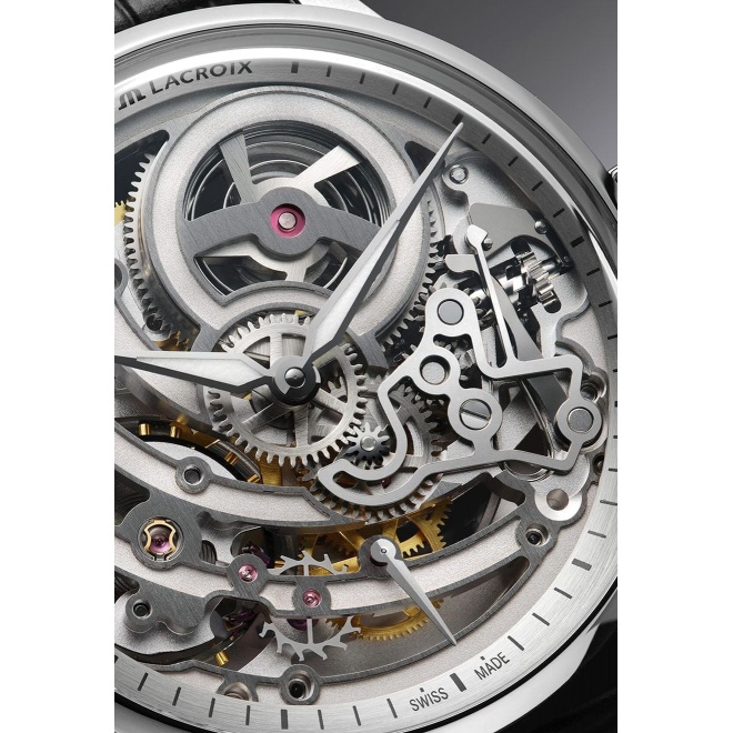 Maurice Lacroix 1975 Master Skeleton ∅43 mm - 5 ATM, Esfera gris, correa de piel negra