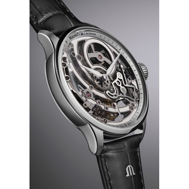 Maurice Lacroix 1975 Master Skeleton ∅43 mm - 5 ATM, Esfera gris, correa de piel negra