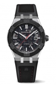 Maurice Lacroix Aikon-IC Frozen Carbon ∅43 mm - 10 ATM, Esfera negra, correa de caucho, roja