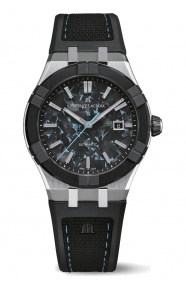 Maurice Lacroix Aikon-IC Frozen Carbon ∅43 mm - 10 ATM, Esfera negra, correa de caucho, azul