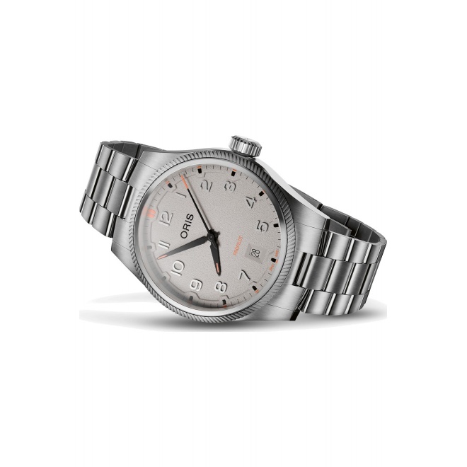 Oris Propilot Date ∅41 mm - 10 ATM, Esfera gris, brazalete de acero
