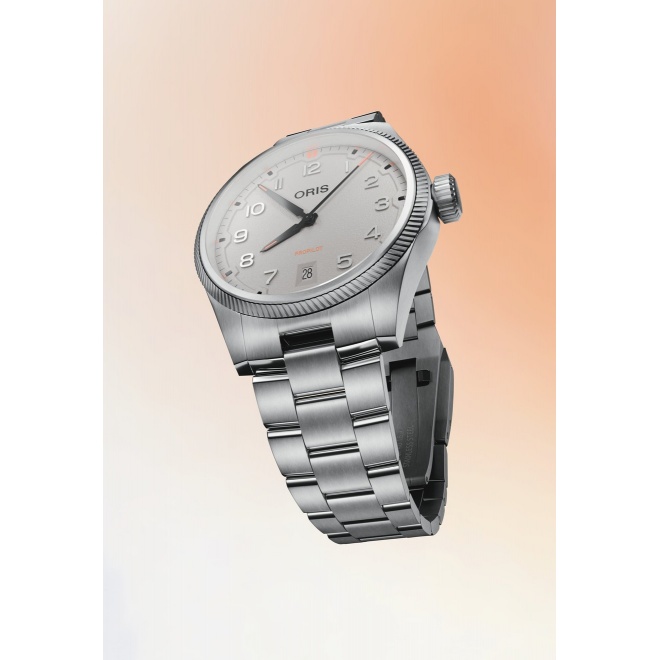Oris Propilot Date ∅41 mm - 10 ATM, Esfera gris, brazalete de acero