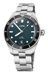 Oris Divers Date ∅39 mm - 20 ATM, Esfera azul, brazalete de acero, caucho negro