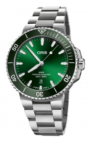 Oris Aquis Date ∅43,5 mm - 30 ATM, Esfera verde, brazalete de acero