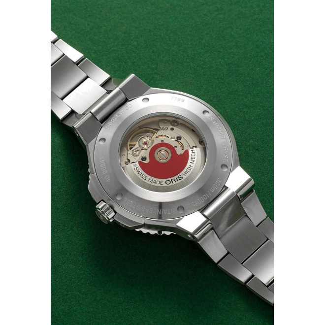 Oris Aquis Date ∅43,5 mm - 30 ATM, Esfera verde, brazalete de acero