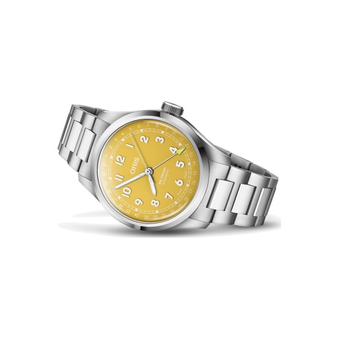 Oris Big Crown Pointer Date ∅40 mm - 5 ATM, Esfera amarilla, brazalete de acero