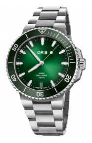 Oris Aquis Date Calibre 400 ∅43,5 mm - 30 ATM, Esfera verde, brazalete de acero