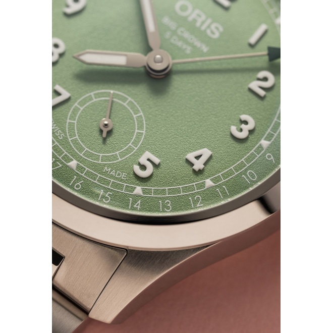 Oris Big Crown Pointer Date Calibre 403 ∅40 mm - 5 ATM, Esfera verde, brazalete de acero