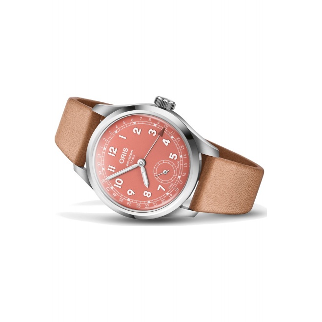 Oris Big Crown Pointer Date Calibre 403 ∅40 mm - 5 ATM, Esfera roja, correa de piel marrón cognac
