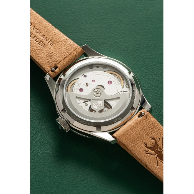 Oris Big Crown Pointer Date Calibre 403 ∅40 mm - 5 ATM, Esfera roja, correa de piel marrón cognac