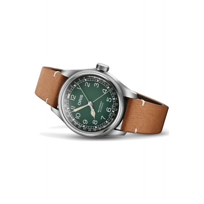 Oris Big Crown Cervo Volante ∅38 mm - 5 ATM, Esfera verde, correa de piel