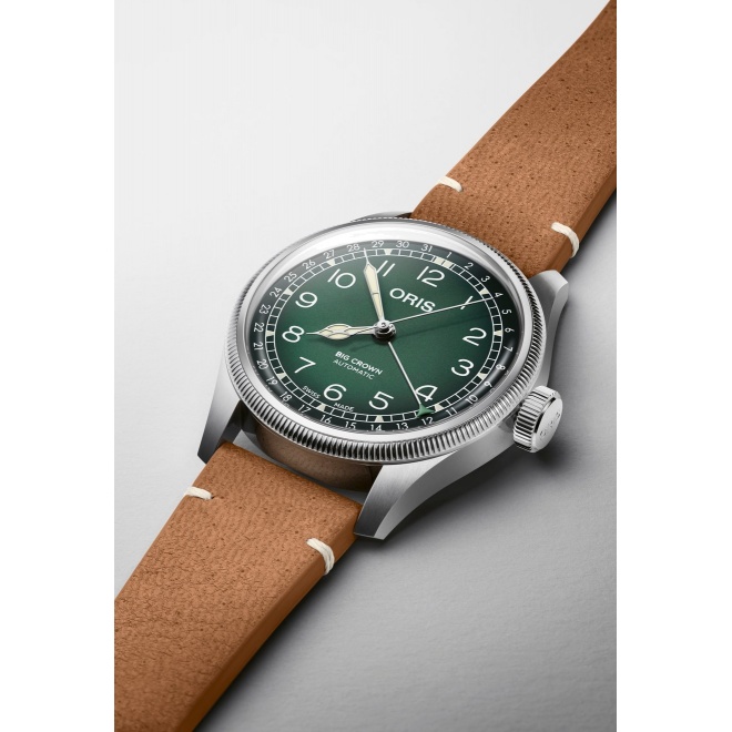 Oris Big Crown Cervo Volante ∅38 mm - 5 ATM, Esfera verde, correa de piel