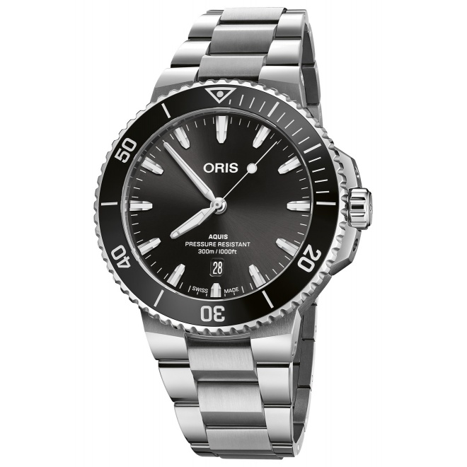 Oris Aquis Date ∅43,5 mm - 30 ATM, Esfera negra, brazalete de acero