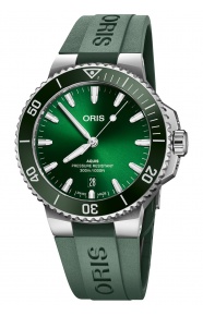 Oris Aquis Date ∅41,5 mm - 30 ATM, Esfera verde, correa de caucho verde