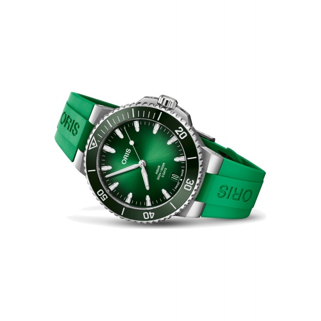 Oris Aquis Date Calibre 400 ∅43,5 mm - 30 ATM, Esfera verde, correa de caucho verde