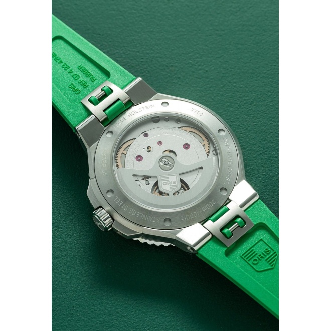 Oris Aquis Date Calibre 400 ∅43,5 mm - 30 ATM, Esfera verde, correa de caucho verde
