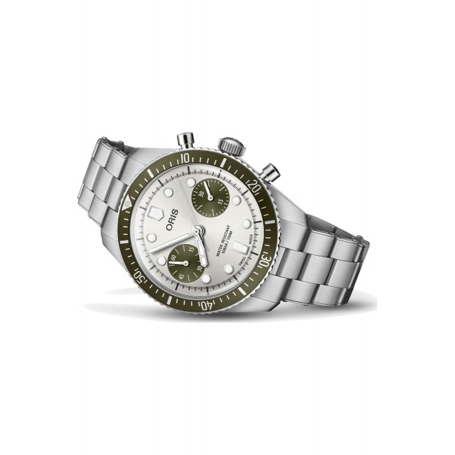 Oris Divers Sixty‑Five Chronograph ∅40 mm - 10 ATM, Esfera gris, brazalete de acero