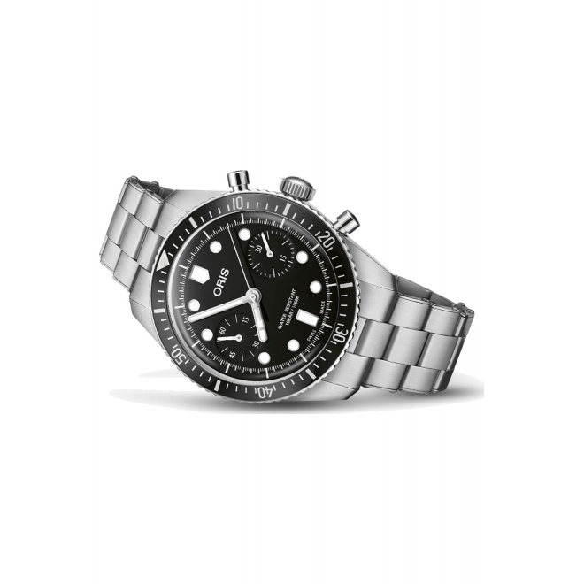 Oris Divers Sixty‑Five Chronograph ∅40 mm - 10 ATM, Esfera negra, brazalete de acero