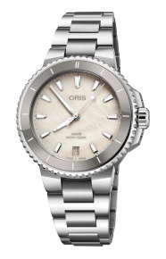 Oris Aquis Date ∅36,5 mm - 30 ATM, Esfera blanca, brazalete de acero