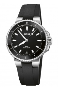 Oris Aquis Date ∅36,5 mm - 30 ATM, Esfera negra, correa de caucho negra