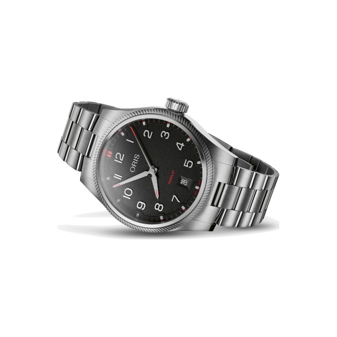 Oris Propilot Date ∅41 mm - 10 ATM, Esfera negra, brazalete de acero