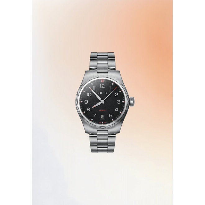 Oris Propilot Date ∅41 mm - 10 ATM, Esfera negra, brazalete de acero