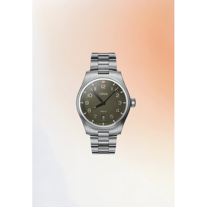Oris Propilot Date ∅41 mm - 10 ATM, Esfera verde, brazalete de acero