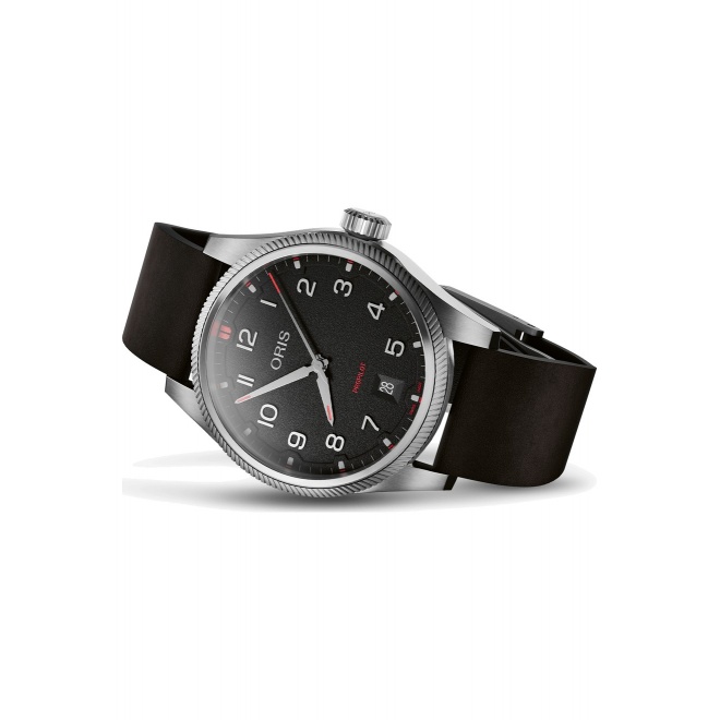 Oris Propilot Date ∅41 mm - 10 ATM, Esfera negra, correa de piel