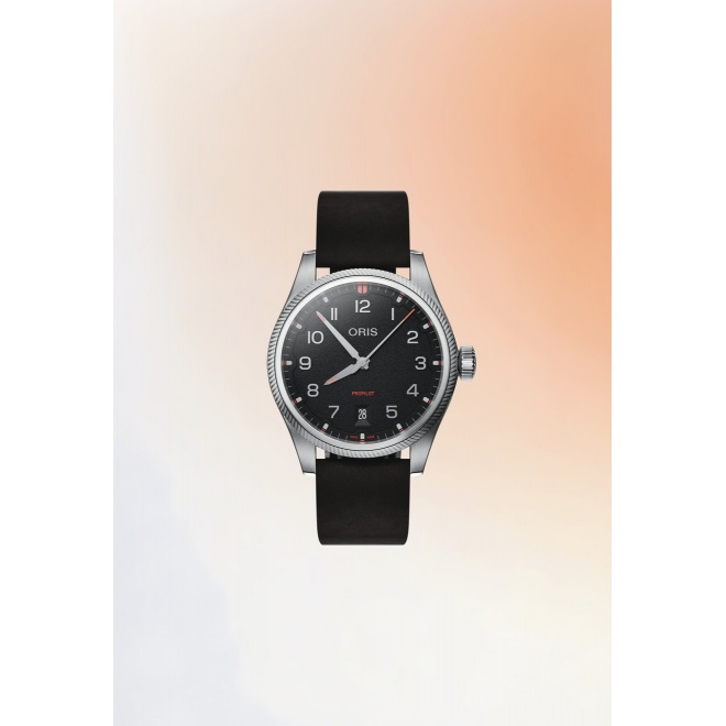 Oris Propilot Date ∅41 mm - 10 ATM, Esfera negra, correa de piel