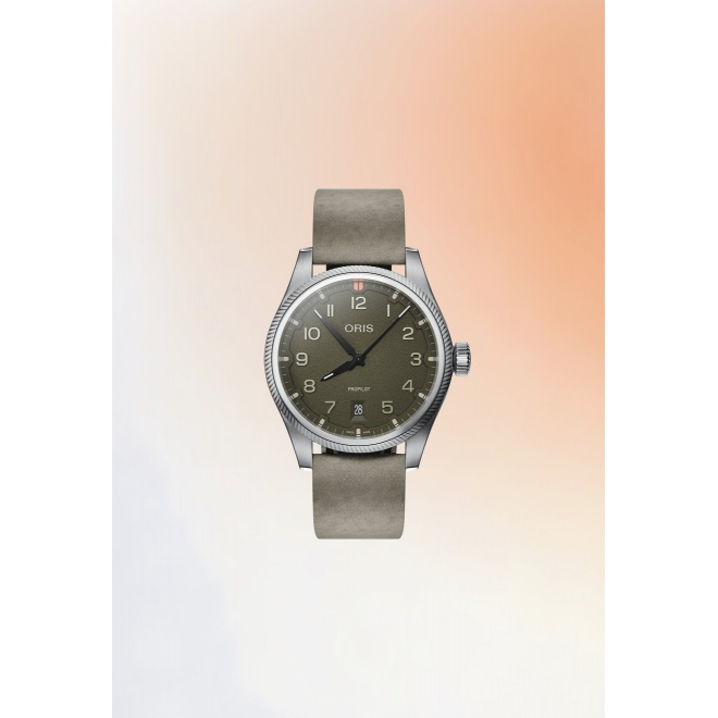Oris Propilot Date ∅41 mm - 10 ATM, Esfera verde, correa de piel