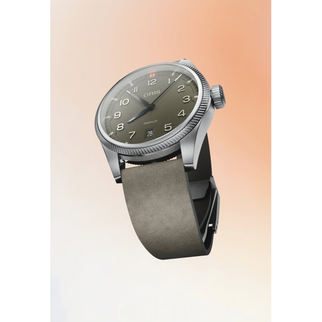 Oris Propilot Date ∅41 mm - 10 ATM, Esfera verde, correa de piel