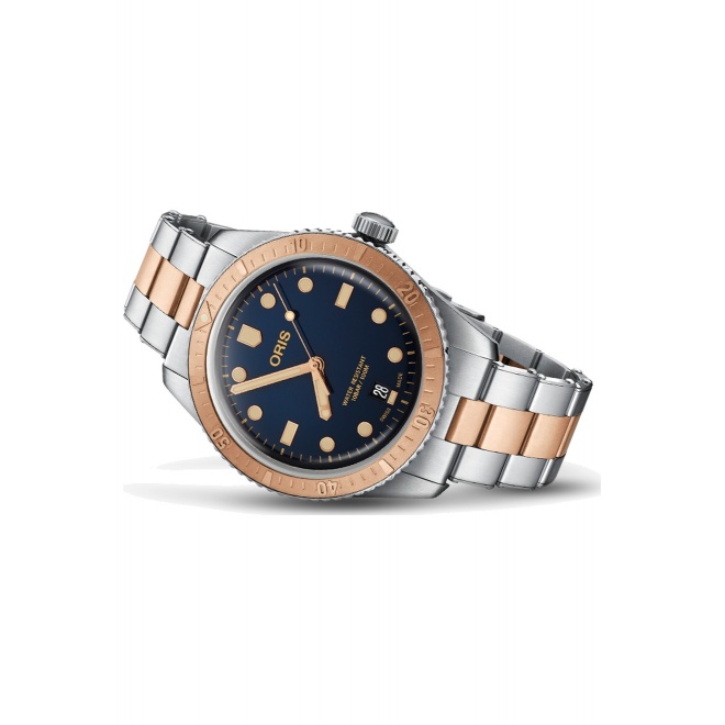 Oris Divers Sixty‑Five ∅40 mm - 10 ATM, Esfera azul, brazalete de acero, bronce