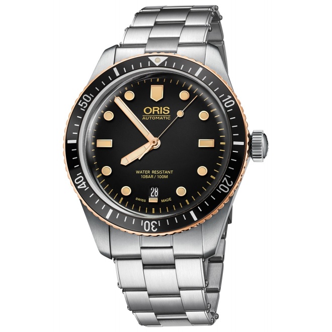 Oris Divers Sixty‑Five ∅40 mm - 10 ATM, Esfera negra, brazalete de acero