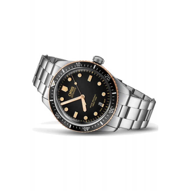 Oris Divers Sixty‑Five ∅40 mm - 10 ATM, Esfera negra, brazalete de acero