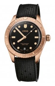 Oris Divers Sixty‑Five Date ∅38 mm - 10 ATM, Esfera negra, correa de caucho negra