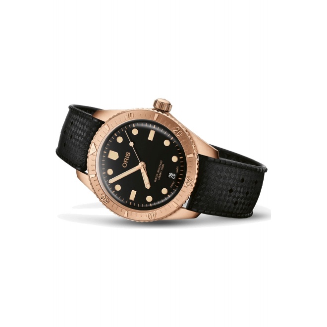 Oris Divers Sixty‑Five Date ∅38 mm - 10 ATM, Esfera negra, correa de caucho negra