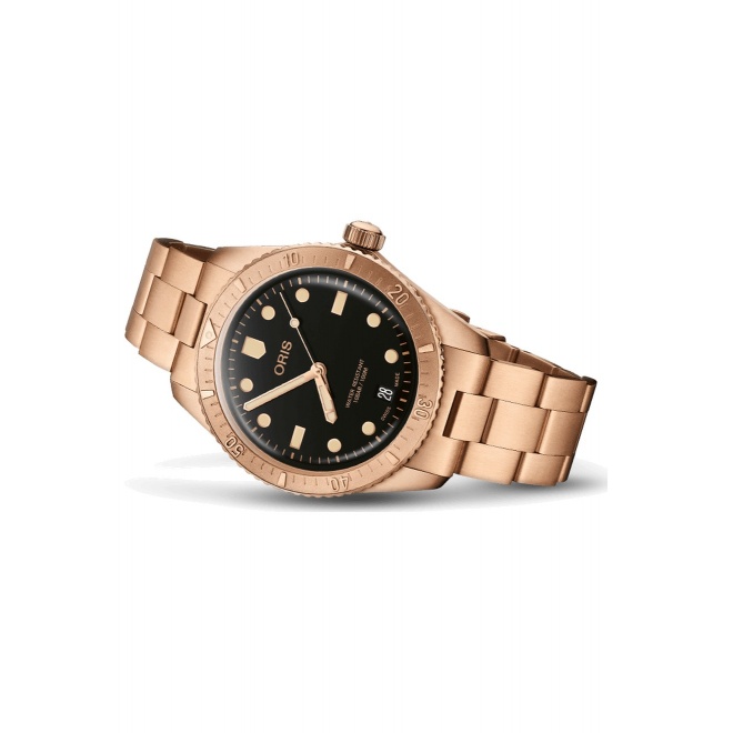 Oris Divers Sixty‑Five Date ∅38 mm - 10 ATM, Esfera negra, brazalete de bronce