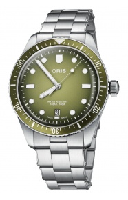 Oris Divers Sixty‑Five Date ∅40 mm - 10 ATM, Esfera verde, brazalete de acero