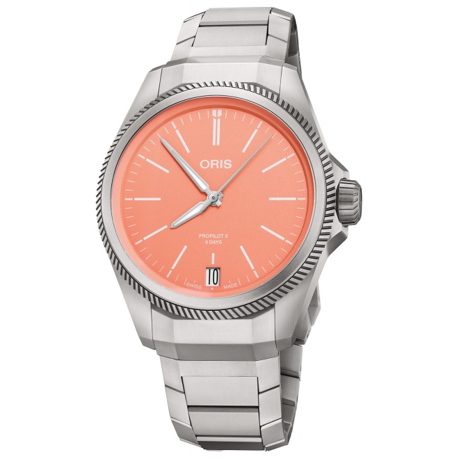 Oris ProPilot X Calibre 400 Date ∅39 mm - 10 ATM, Esfera rosa, brazalete de titanio