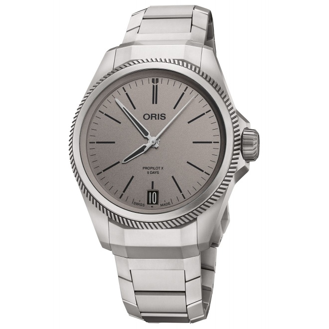 Oris ProPilot X Calibre 400 ∅39 mm - 10 ATM, Esfera gris, brazalete de titanio