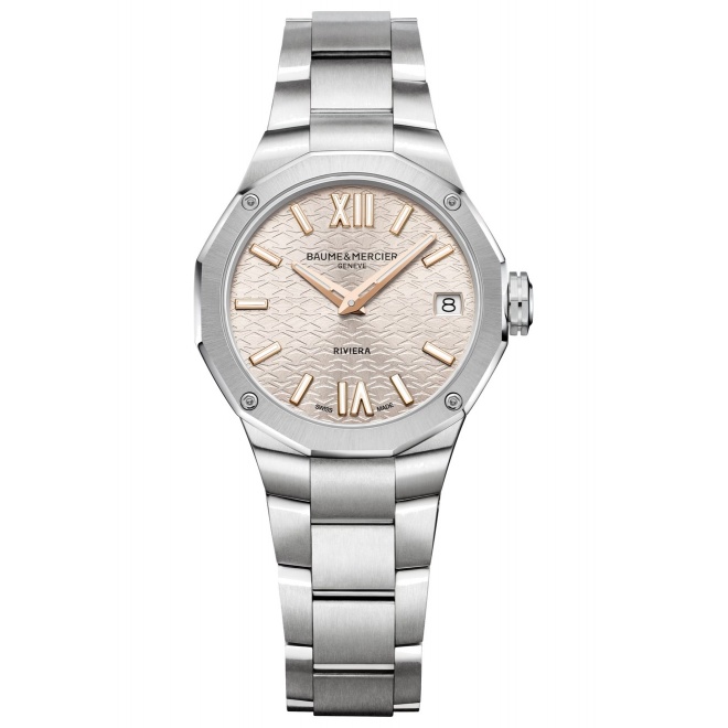 Baume & Mercier Riviera 10810 Cuarzo ∅33 mm - 5 ATM, Esfera plateada, brazalete de acero